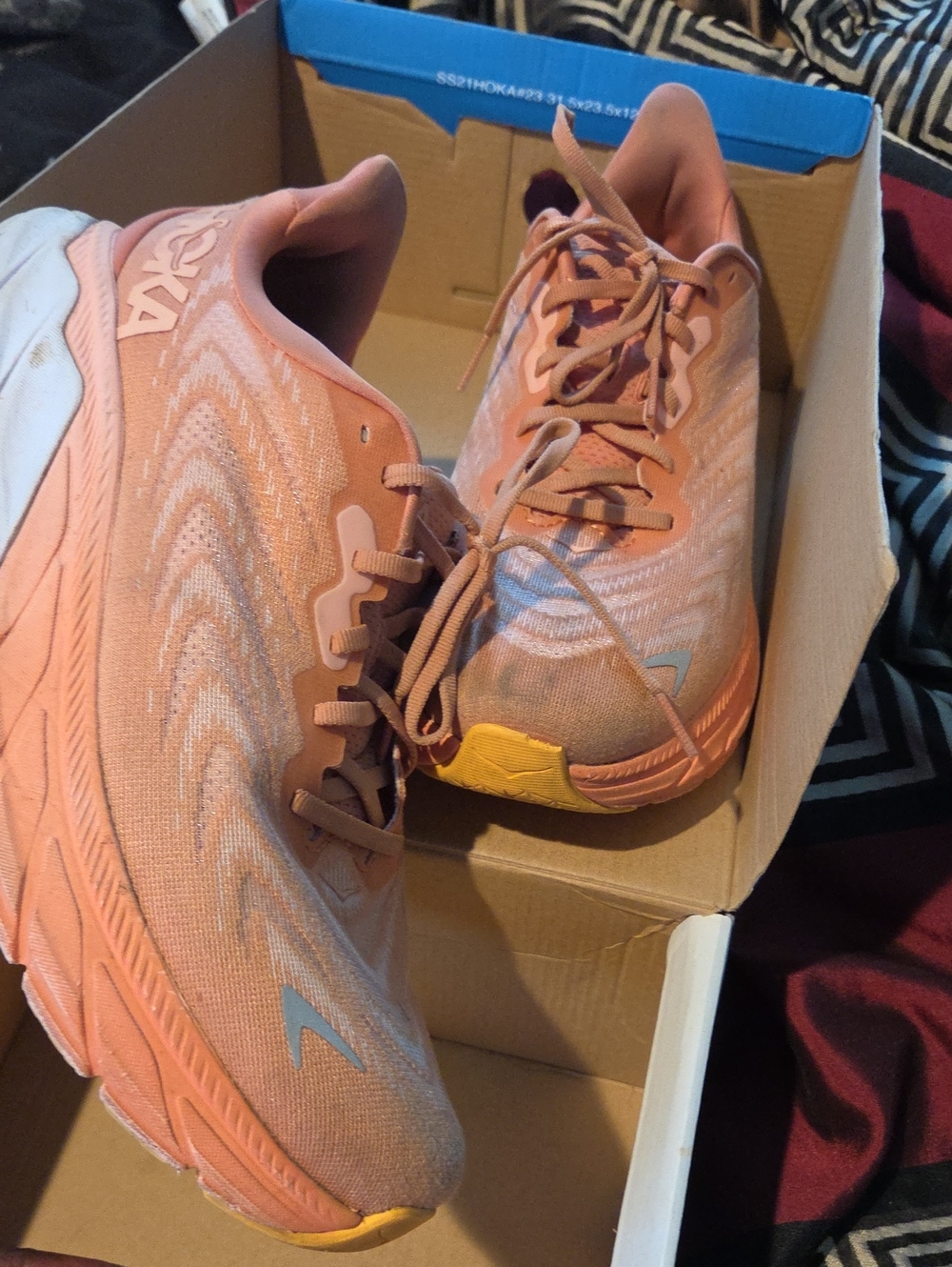 Hoka Women's Peach Running Shoes with Orange Accent